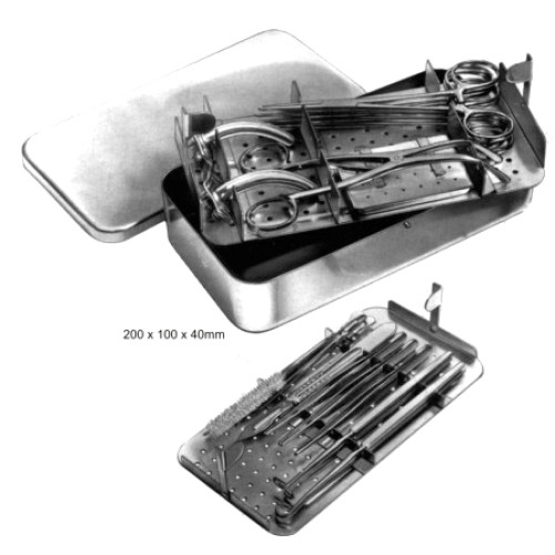 Tracheotomy Set, Complete in S.S. Case 200x100x40m with 2 perforated trays containing instruments